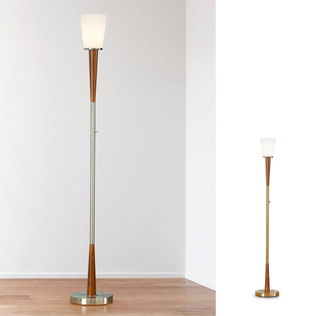 HOMEGLAM Century 72" Wood Torchiere Floor Lamp, Dimmer with LED Bulb